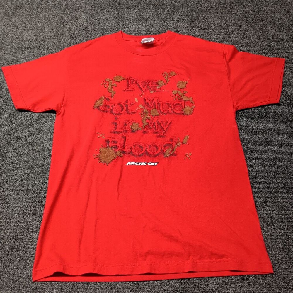 Vintage‎ Arctic Cat Shirt Adult Large Red Got Mud in My Blood ATV Redneck Tee T
